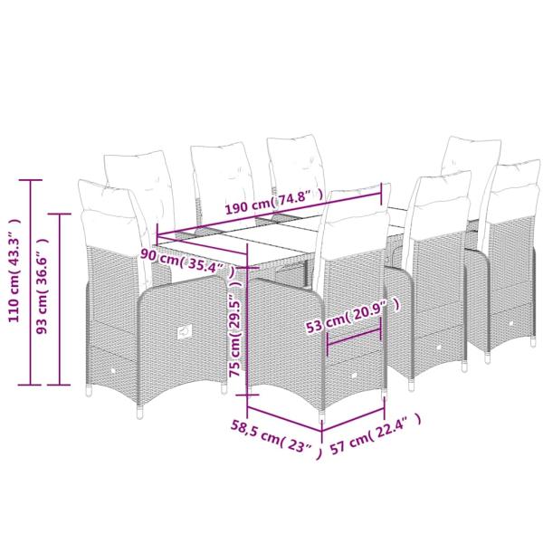 9-tlg. Garten-Bistro-Set mit Kissen Braun Poly Rattan