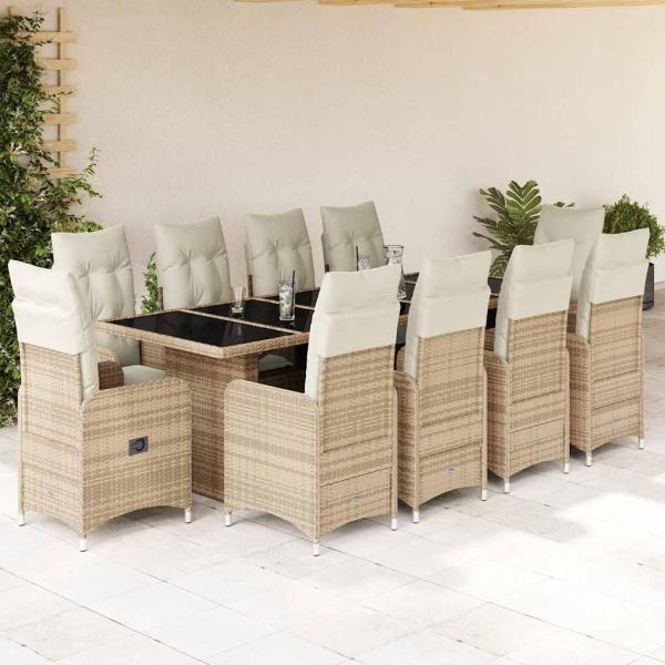 ARDEBO.de - 11-tlg. Garten-Bistro-Set mit Kissen Beige Poly Rattan