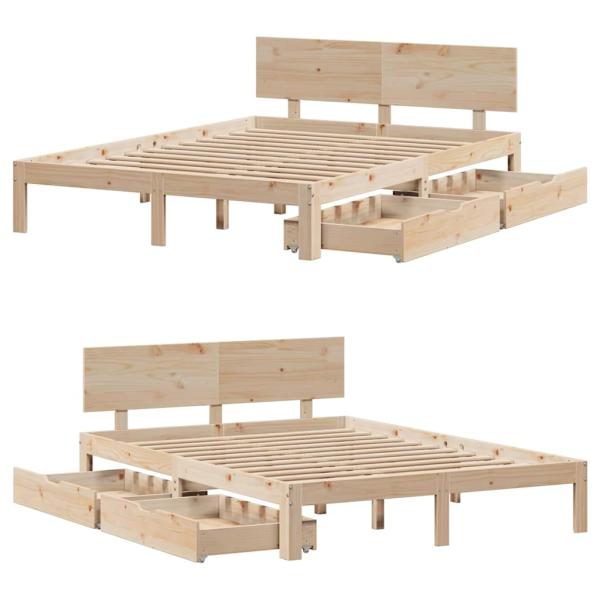 Massivholzbett mit Schubladen 120x190 cm Kiefer