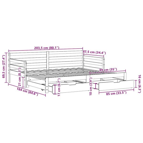 Tagesbett Ausziehbar mit Schubladen ohne Matratze 80x200 cm