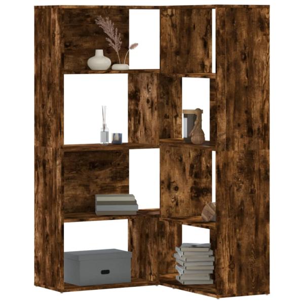 ARDEBO.de - Eck-Bücherregal 4 Etagen Räuchereiche 85x85x140cm Holzwerkstoff
