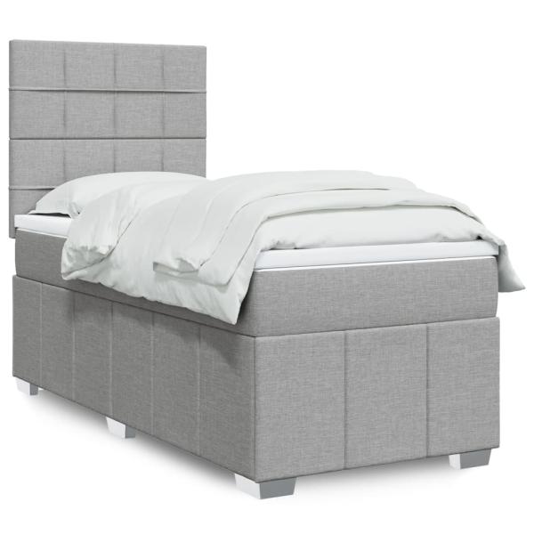 ARDEBO.de - Boxspringbett mit Matratze Hellgrau 100x200 cm Stoff