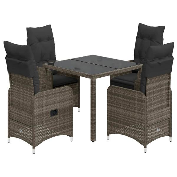ARDEBO.de - 5-tlg. Garten-Bistro-Set mit Kissen Grau Poly Rattan