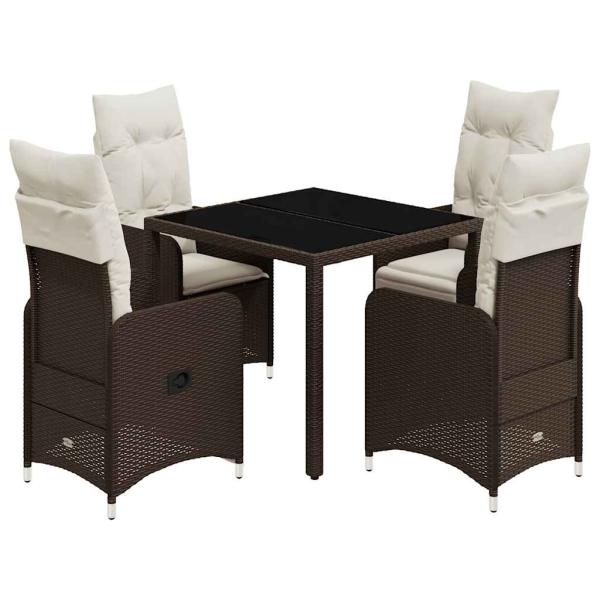 ARDEBO.de - 5-tlg. Garten-Bistro-Set mit Kissen Braun Poly Rattan