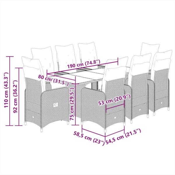 ARDEBO.de - 7-tlg. Garten-Bistro-Set mit Kissen Schwarz Poly Rattan