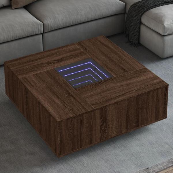 ARDEBO.de - Couchtisch mit Infinity-LED Braun Eichen-Optik 100x100x40 cm