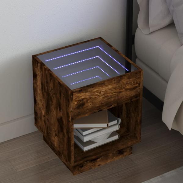 ARDEBO.de - Nachttisch mit Infinity-LED Braun Eichen-Optik 40x40x50 cm