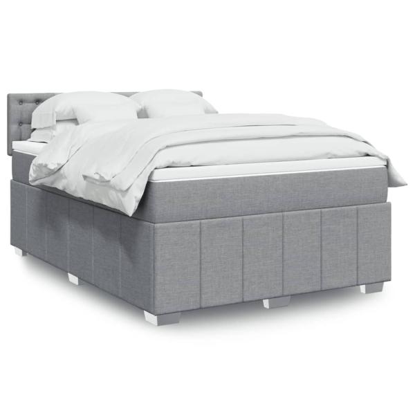 ARDEBO.de - Boxspringbett mit Matratze Hellgrau 140x190 cm Stoff