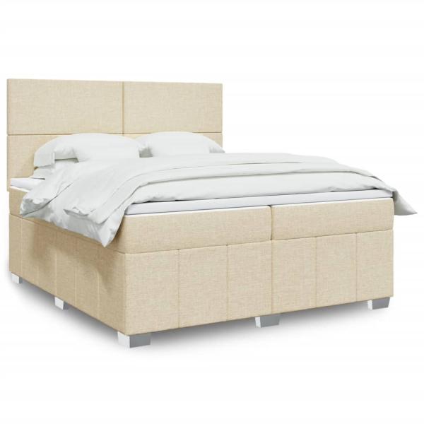 ARDEBO.de - Boxspringbett mit Matratze Creme 200x200 cm Stoff