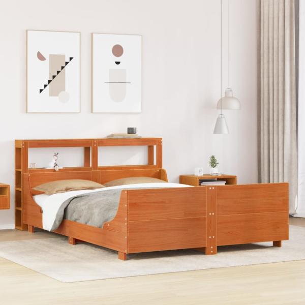 ARDEBO.de - Massivholzbett ohne Matratze Wachsbraun 140x190 cm Kiefernholz