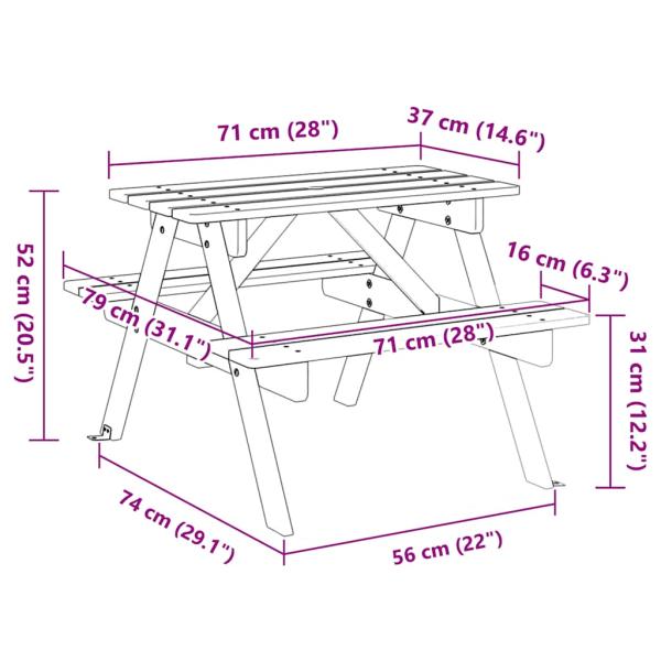 ARDEBO.de - Picknicktisch für 4 Kinder mit Schirmloch Massivholz Tanne