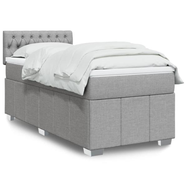 ARDEBO.de - Boxspringbett mit Matratze Hellgrau 100x200 cm Stoff