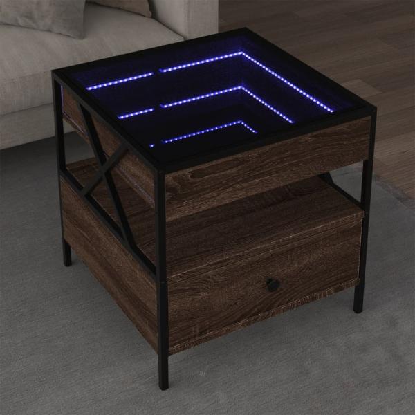 ARDEBO.de - Couchtisch mit Infinity-LED Braun Eichen-Optik 50x50x51 cm