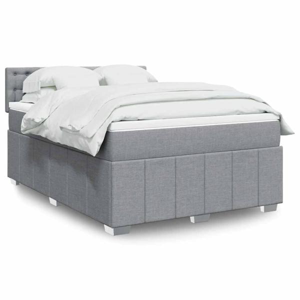 ARDEBO.de - Boxspringbett mit Matratze Hellgrau 140x200 cm Stoff