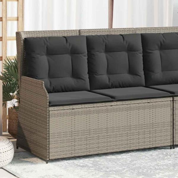 ARDEBO.de - Gartenbank Verstellbar mit Kissen Hellgrau Poly Rattan