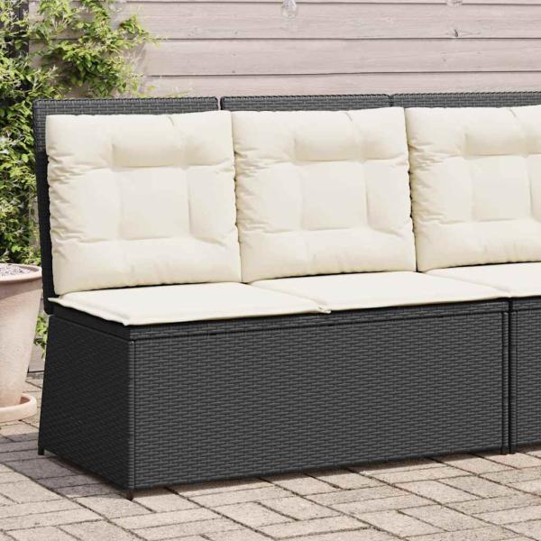ARDEBO.de - Gartenbank Verstellbar mit Kissen Schwarz Poly Rattan