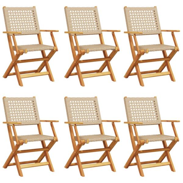 Gartenstühle 6 Stk. Klappbar Beige Poly Rattan & Massivholz