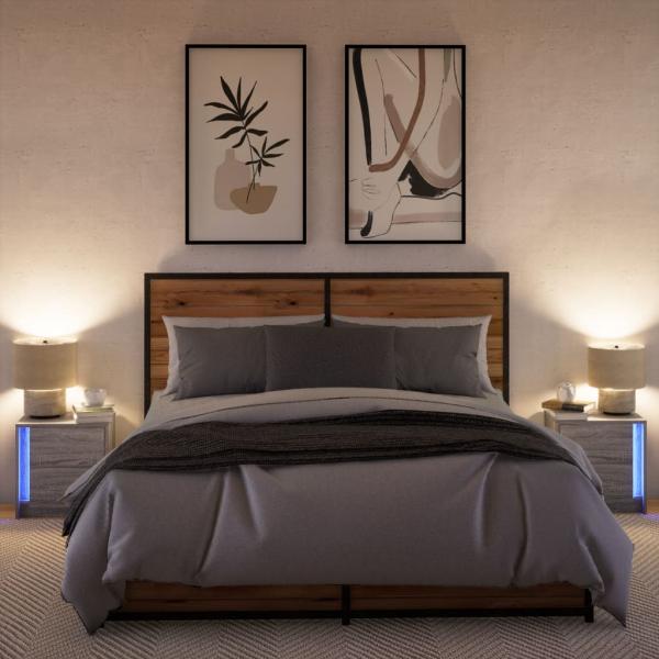 Nachttische mit LED-Leuchten 2 Stk. Grau Sonoma Holzwerkstoff