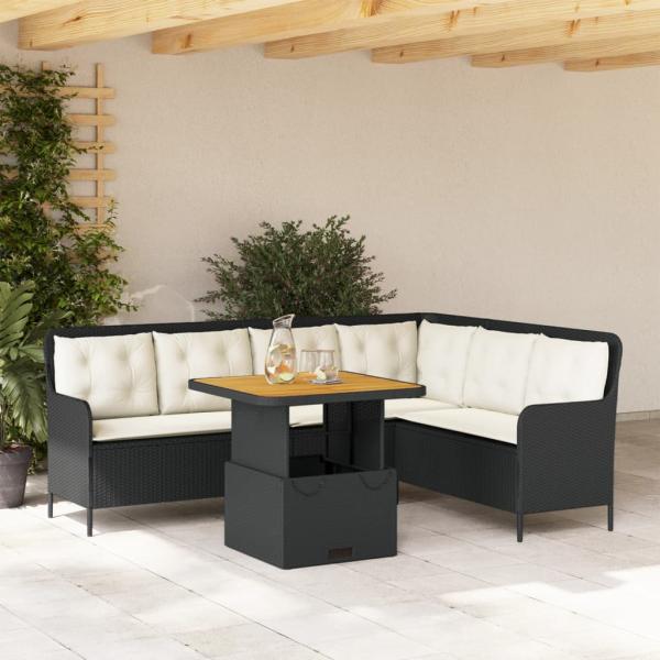 ARDEBO.de - 2-tlg. Garten-Sofagarnitur mit Auflagen Schwarz Poly Rattan
