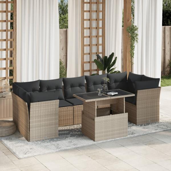 ARDEBO.de - 8-tlg. Garten-Sofagarnitur mit Kissen Hellgrau Poly Rattan