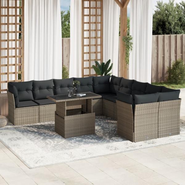 ARDEBO.de - 11-tlg. Garten-Sofagarnitur mit Kissen Hellgrau Poly Rattan