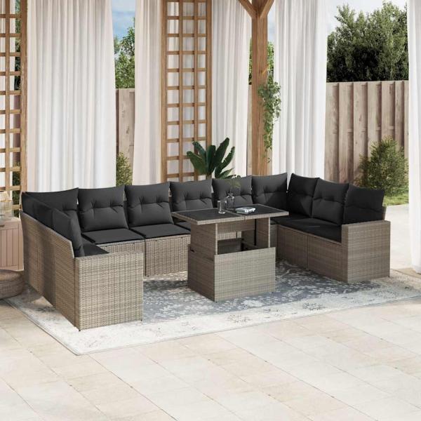 ARDEBO.de - 11-tlg. Garten-Sofagarnitur mit Kissen Hellgrau Poly Rattan