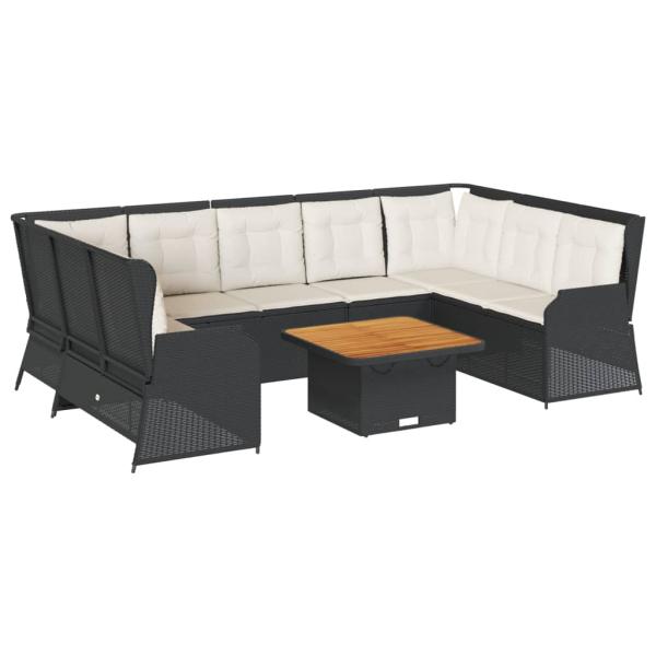 ARDEBO.de - 7-tlg. Garten-Lounge-Set mit Kissen Schwarz Poly Rattan