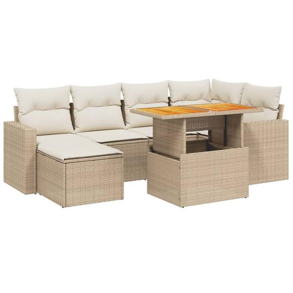 7-tlg. Garten-Sofagarnitur mit Kissen Beige Poly Rattan