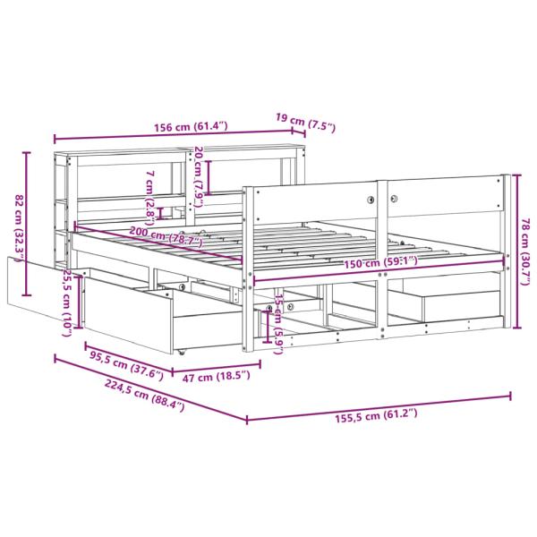Massivholzbett ohne Matratze Wachsbraun 150x200 cm Kiefernholz