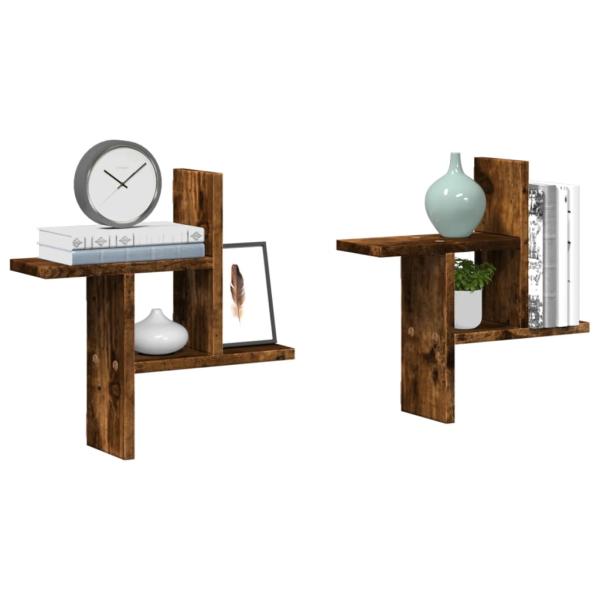 ARDEBO.de - Wandregale 2 Stk. Räuchereiche 38x12x38 cm Holzwerkstoff