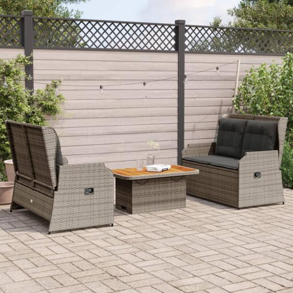 ARDEBO.de - 3-tlg. Garten-Lounge-Set mit Kissen Grau Poly Rattan