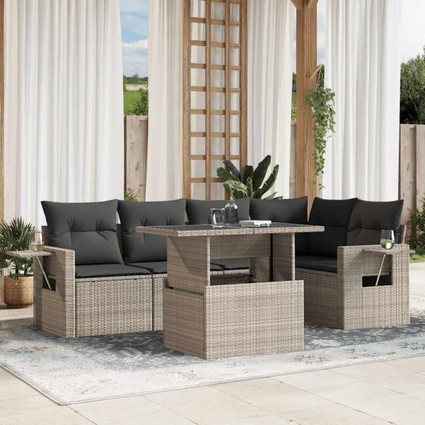 ARDEBO.de - 6-tlg. Garten-Sofagarnitur mit Kissen Hellgrau Poly Rattan