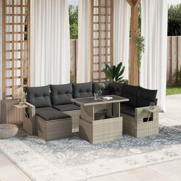 ARDEBO.de - 8-tlg. Garten-Sofagarnitur mit Kissen Hellgrau Poly Rattan