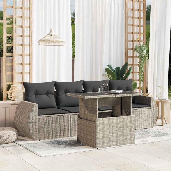 ARDEBO.de - 5-tlg. Garten-Sofagarnitur mit Kissen Hellgrau Poly Rattan