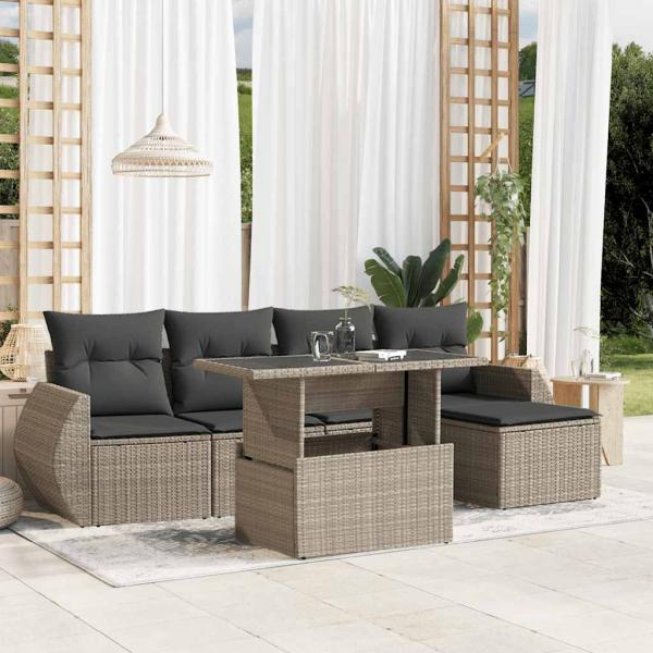 ARDEBO.de - 6-tlg. Garten-Sofagarnitur mit Kissen Hellgrau Poly Rattan