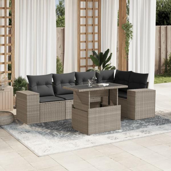 ARDEBO.de - 6-tlg. Garten-Sofagarnitur mit Kissen Hellgrau Poly Rattan