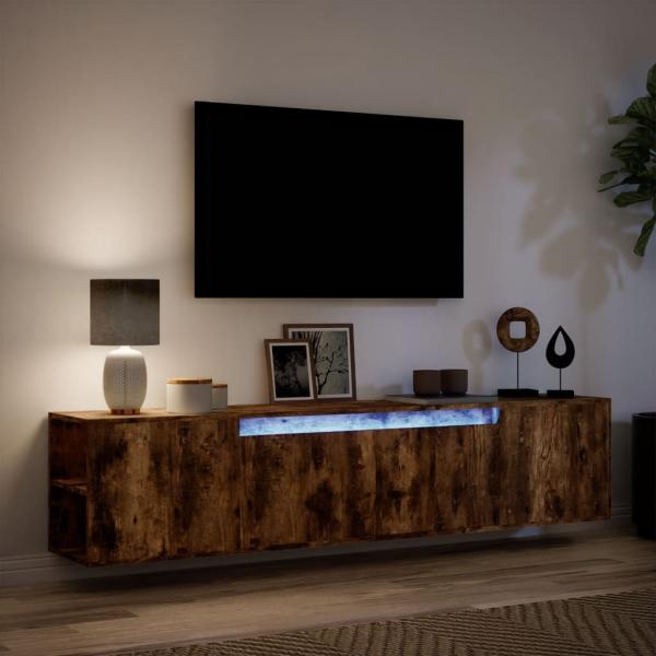 ARDEBO.de - TV-Wandschrank mit LED-Beleuchtung Räuchereiche 180x31x39,5 cm
