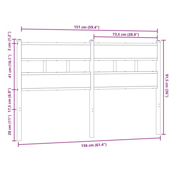 Kopfteil Braun Eichen-Optik 150 cm Stahl und Holzwerkstoff