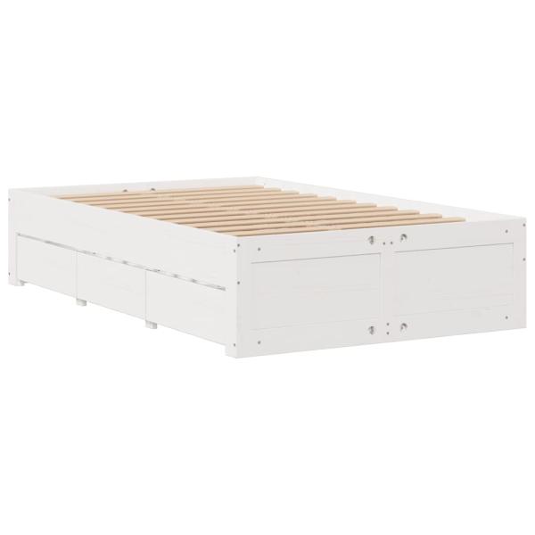 Massivholzbett ohne Matratze mit Schubladen Weiß 135x190 cm