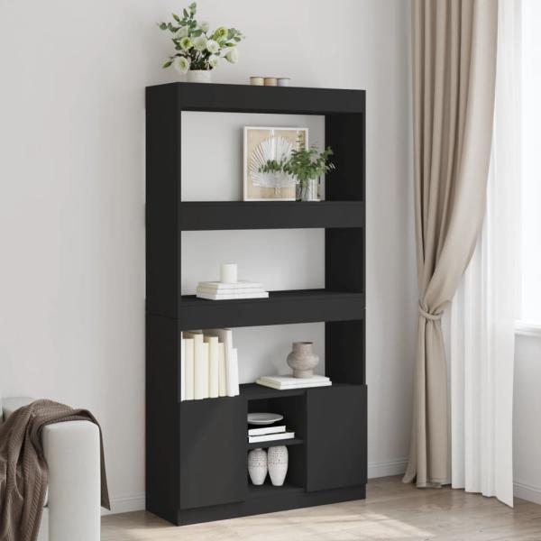 ARDEBO.de - Highboard Schwarz 92x33x180 cm Holzwerkstoff