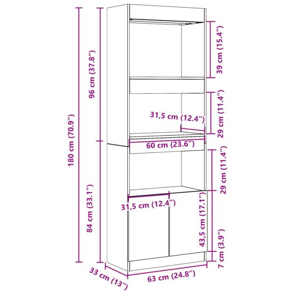 Highboard 63x33x180 cm Braun Eichen-Optik Holzwerkstoff