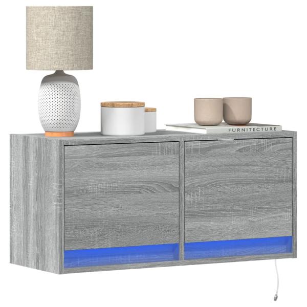 ARDEBO.de - TV-Wandschrank mit LED-Beleuchtung Grau Sonoma 80x31x38 cm