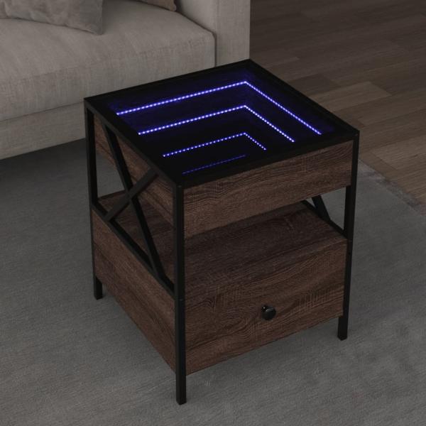ARDEBO.de - Couchtisch mit Infinity-LED Braun Eichen-Optik 40x40x51 cm