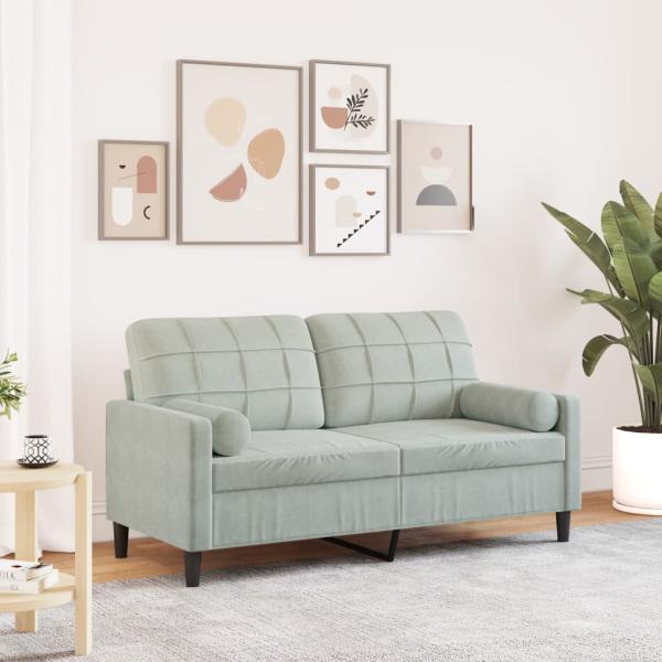 ARDEBO.de - 2-Sitzer-Sofa mit Zierkissen Hellgrau 140 cm Samt