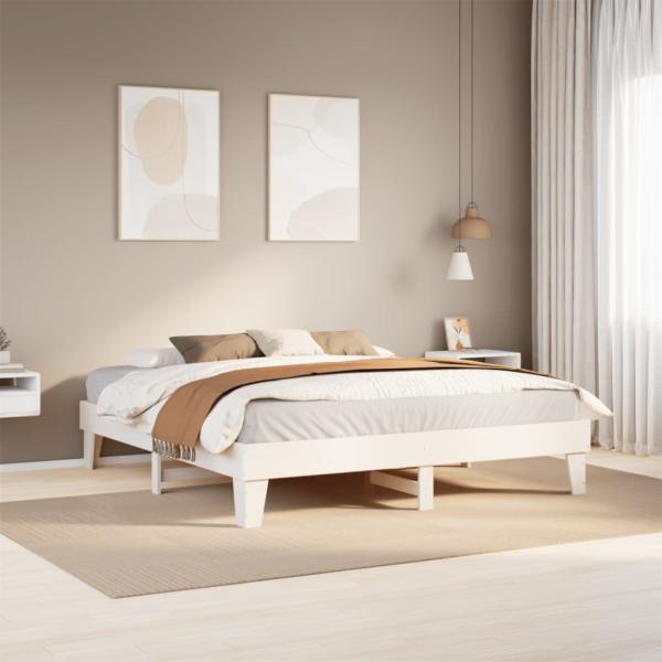 ARDEBO.de - Massivholzbett ohne Matratze Weiß 180x200 cm Kiefernholz