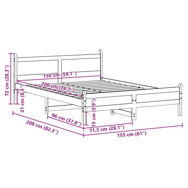 Massivholzbett ohne Matratze Wachsbraun 150x200 cm Kiefernholz