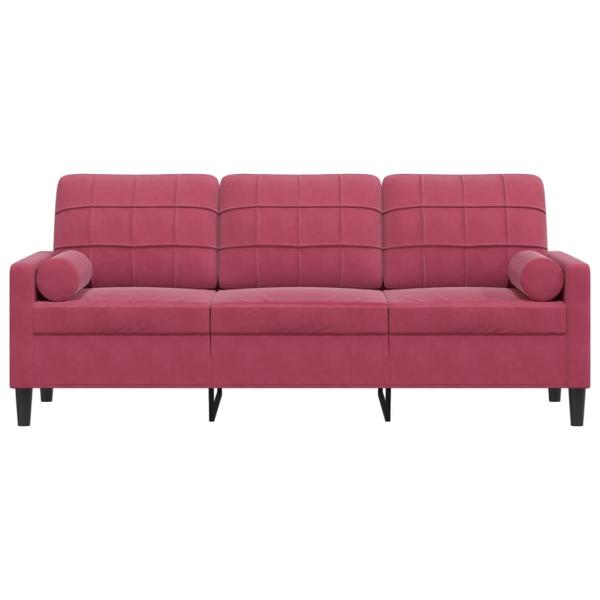 3-Sitzer-Sofa mit Zierkissen Weinrot 180 cm Samt