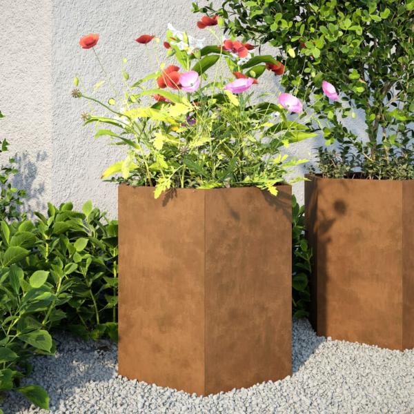 ARDEBO.de - Pflanzkübel Sechseckig 46x40x45 Cortenstahl