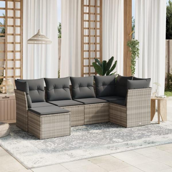 ARDEBO.de - 6-tlg. Garten-Sofagarnitur mit Kissen Hellgrau Poly Rattan
