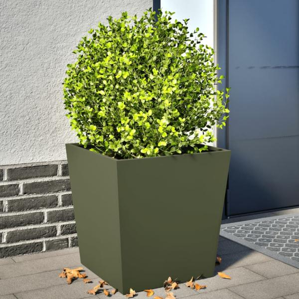ARDEBO.de - Pflanzkübel 2 Stk. Olivgrün 50x50x50 Stahl